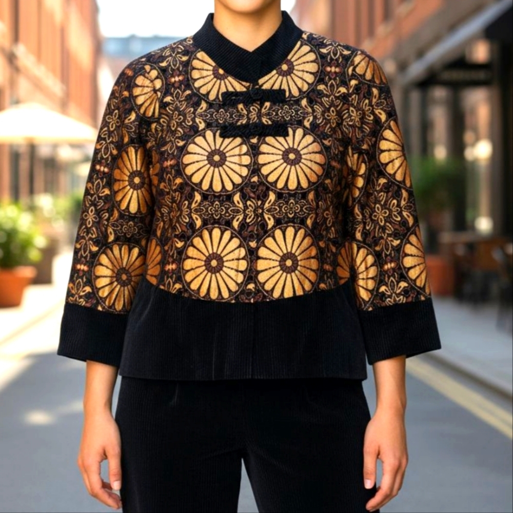 Gorgeous Asian Black and Gold  Floral Jacket